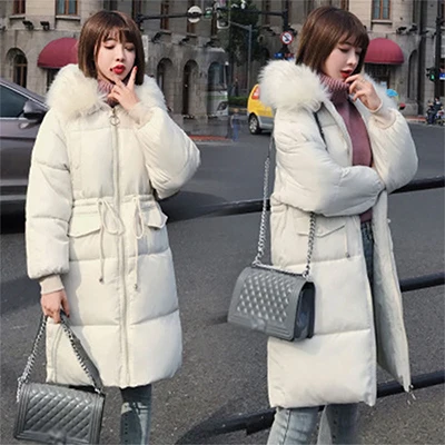 White Hardy теплый меховой пуховик с капюшоном для женщин, однотонный, на шнуровке, плюс размер, хлопковая парка, длинные пальто, женские корейские утепленные куртки с длинными рукавами - Цвет: White