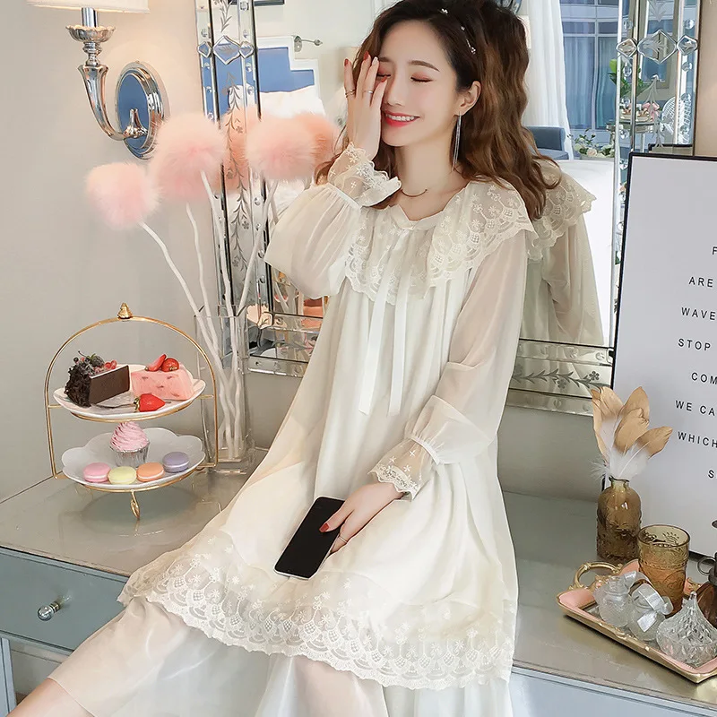 

Long White Womens Nightgowns Romantic Dress Sleepwear Satin Sleepshirts Nighties Lace Sexy Hot Erotic Luxury Homewear