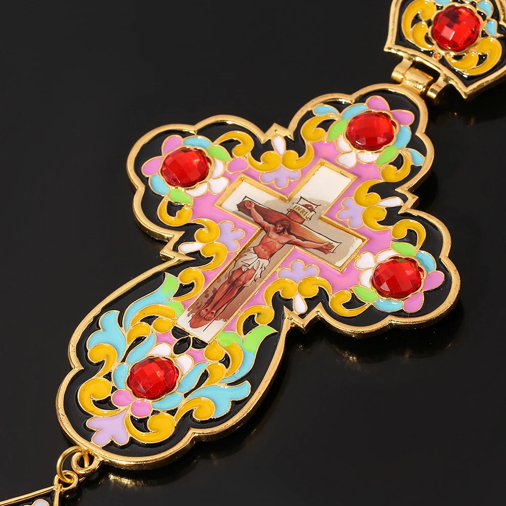 Ожерелье с подвеской в виде нагрудного Креста красные кристаллы красочное масло