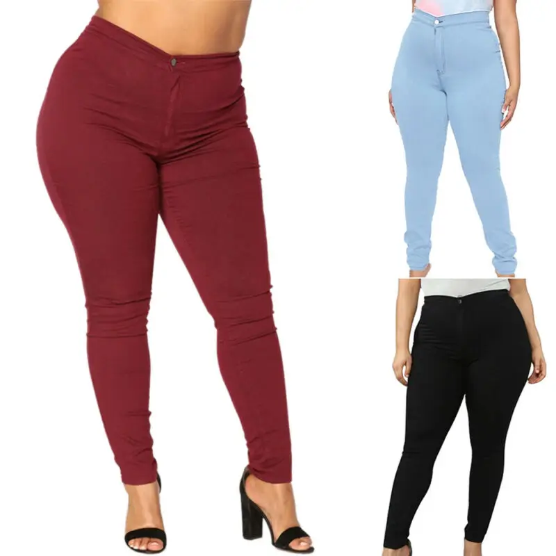 

Womens High Waist Slim Fit Stretch Ladies Long Pants Trousers Plus Size New