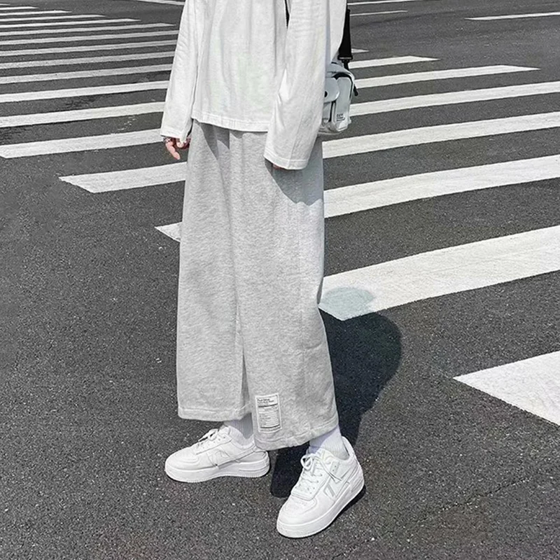 

Gray Straight Casual Sports Pants Female Students Loose Korean Autumn and Winter All-match Thin Waist Drape Wide-leg Pants Trend