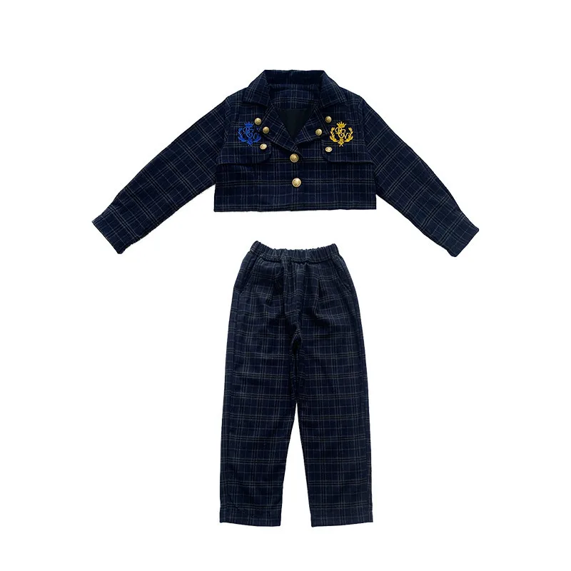 

6-Piece girl's Plaid suit 2021 spring dress new British fashion children's coat straight pants 2-piece set