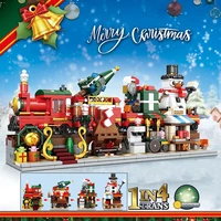 2021 new christmas train city street view 4 in 1 building blocks winter village santa claus store bricks toys for children gift