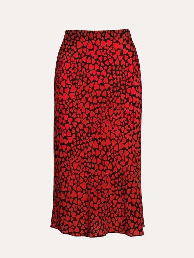 

French Style Small daisy Heart Leopard Print Silk Trumpet Skirts Vintage Chic Women Summer Casual Slim Waist Skirt