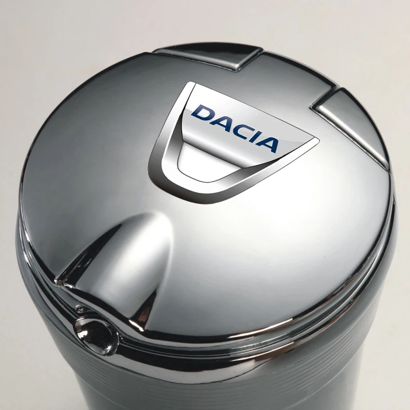 

1Pcs For Dacia Duster Logan Sandero Lodgy Dokke Car Logo Creative Personality ashtray With Led Lights Creative cigarette dustbin