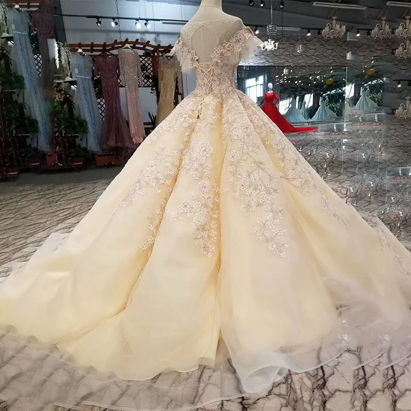 LSS182 вечернее платье цвета шампанского Длинное Пышное Платье с круглым вырезом и