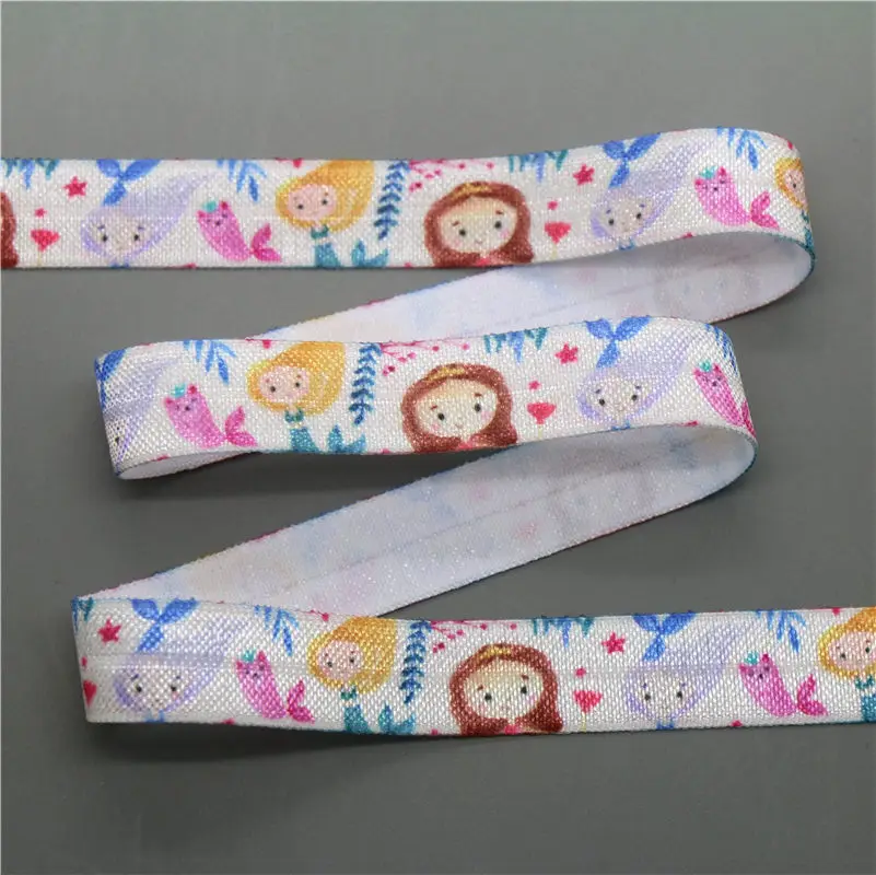 

DHK 5/8'' 5yards ball butterfly girl camo printed Fold Elastic FOE stretch ribbon hairbow headwear headband DIY OEM E1667