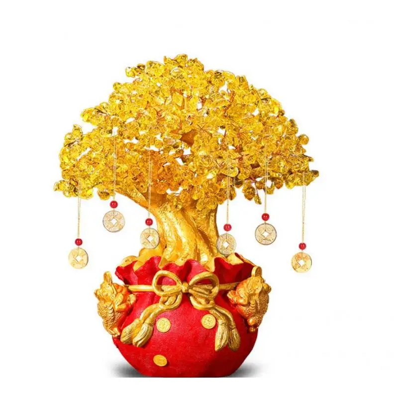 Resin Crafts Ornaments Statement Natural Citrine Golden Toad Lucky Tree Fortune Tree Cashew Tree Bank Insurance Craft Gift Decor