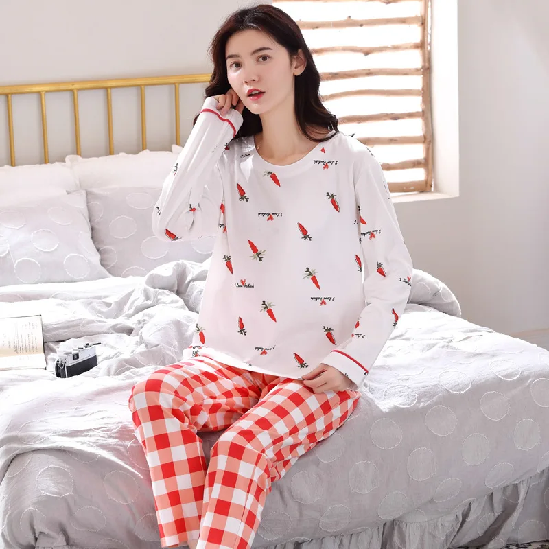 LYun осенние и зимние женские хлопковые пижамы теплые с рисунками из мультфильмов