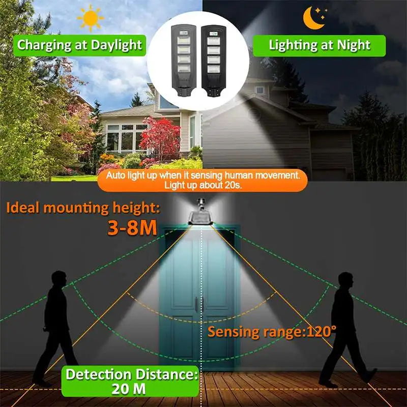 

468LED 1000W Solar Power Street Light 6500K High Bright PIR Motion Sensor + Remote Control Security Led Flood Light for Garden