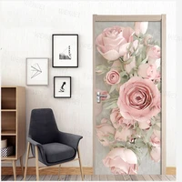 european style pink rose door sticker for living room bedroom study pvc self adhesive door decor art mural creative 3d decals