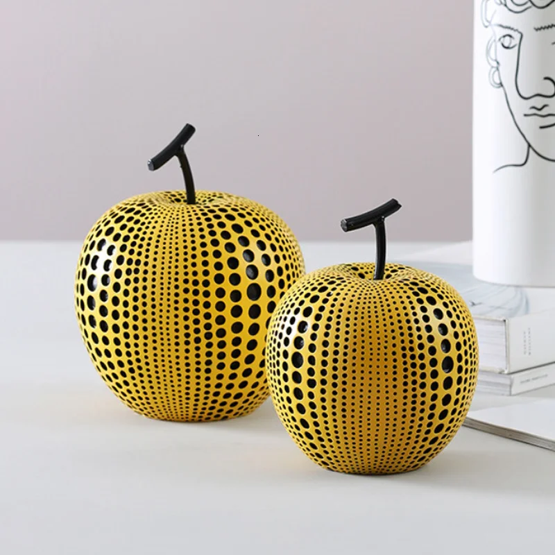 

Nordic Wave Point Element Yellow Apple Pear Figurine Plant Art Sculpture Resin Art&Craft Home Decoration Accessories