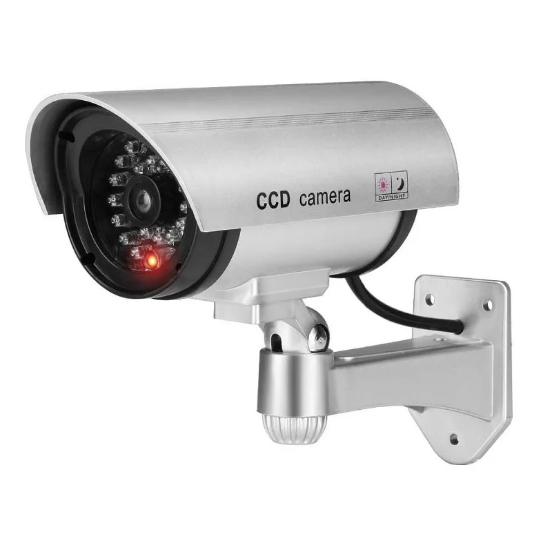 1 PCS Silver Пустышка камеры водонепроницаемый открытый безопасности видеонаблюдения Манекен камеры пуля с светодиодный светильник - Цвет: 1 PCS Silver