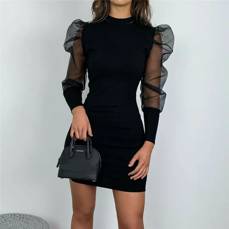 2020 Brand New Korean Style Women Puff Sleeve Mini Dress Summer Spring Clothes Elegant Office Ladies Slim Fit Mujer Vestido | Женская