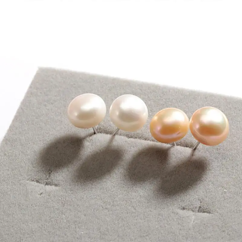 925 стерлингового серебра жемчужные сережки-гвоздики 7 мм-8 мм натуральный