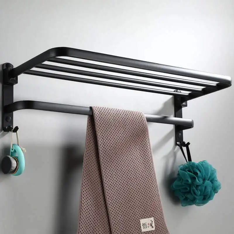 Black towel rack space aluminium racks elegant black hotel bathroom pendant set bar wall mount/ free punch | Обустройство дома