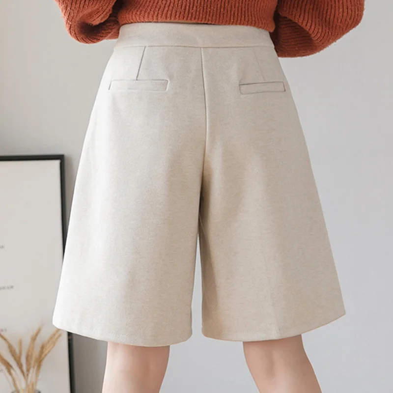 Женские шерстяные брюки с высокой талией REALEFT повседневные широкие карманами на