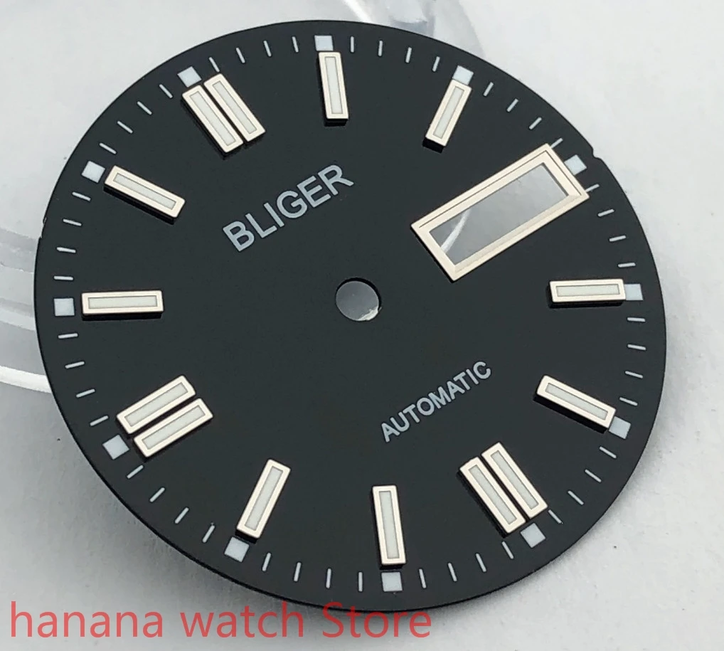 

Стерильный набор BLIGER с 29 мм циферблатом и датой подходит для ночных платформ NH36, мужские часы, черный циферблат