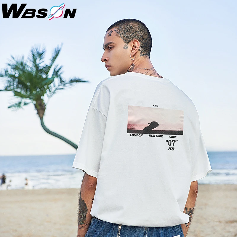 Мужские футболки Wbson в гонконгском стиле с круглым вырезом и принтом летние