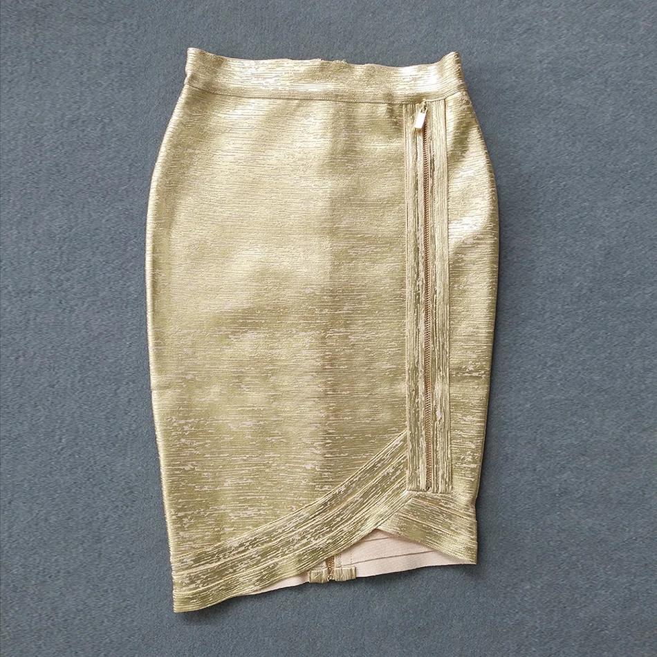 Женские бандажные юбки из золотой фольги Асимметричная мини юбка карандаш