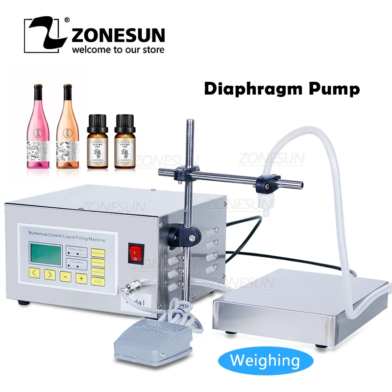 

ZONESUN ZS-DP641W Semi Automatic Filling Machine Liquor Beverage Perfume Juice Food Grade Diaphragm Pump Water Bottle Filler