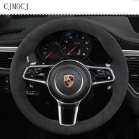 for porsche 718 taycan panamera macan cayenne customized hand stitched black suede steering wheel cover interior car accessories