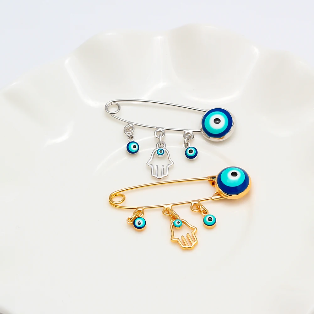 EVIL EYE полые Хамса рука амулет Брошь Золотой Серебряный цвет подвеска с микрозакрепкой Брошь булавка модные украшения для женщин мужчин EY6527