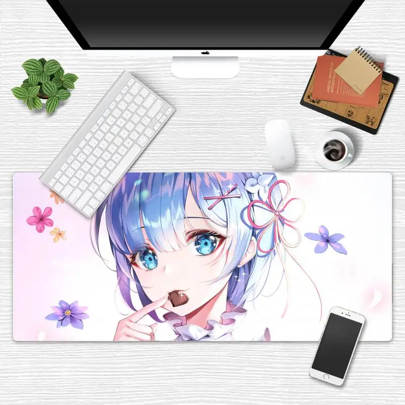 

Rem cute lovely girl Locking Edge Game Desk Table Protect Game Office Work Mouse Mat pad 2 3 mm Non-slip Laptop Cushion