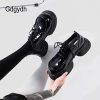 gdgydh great quality platform shoes women thick soled simple casual shoes women chunky sneakers british style patent leather