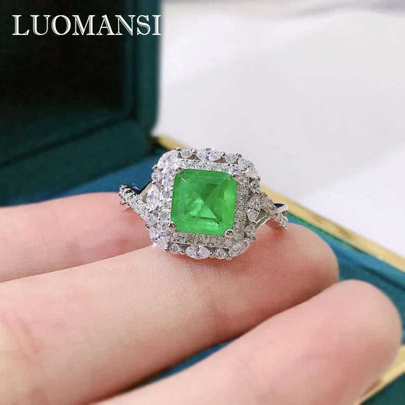 

Luomansi 7*7 мм квадратное Изумрудное кольцо с бриллиантом 100%-S925 серебряные ювелирные изделия для свадьбы коктейвечерние женщина подарок