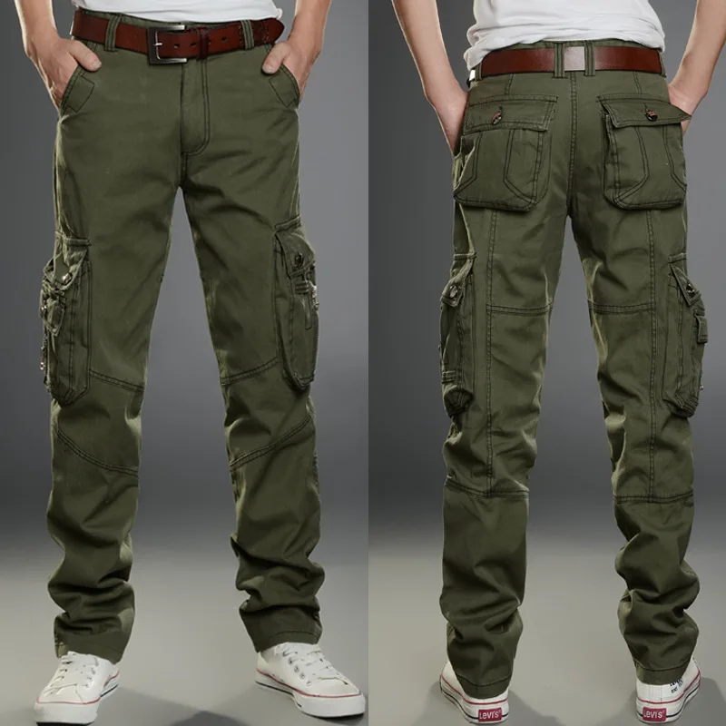 

New Men Cargo Pants army green big pockets decoration mens Casual trousers easy wash male autumn army pants plus size 40