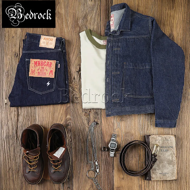 MBBCAR original design casual jeans 14oz vintage heavy one washed Raw Denim jeans for men tapered pencil pants 7240