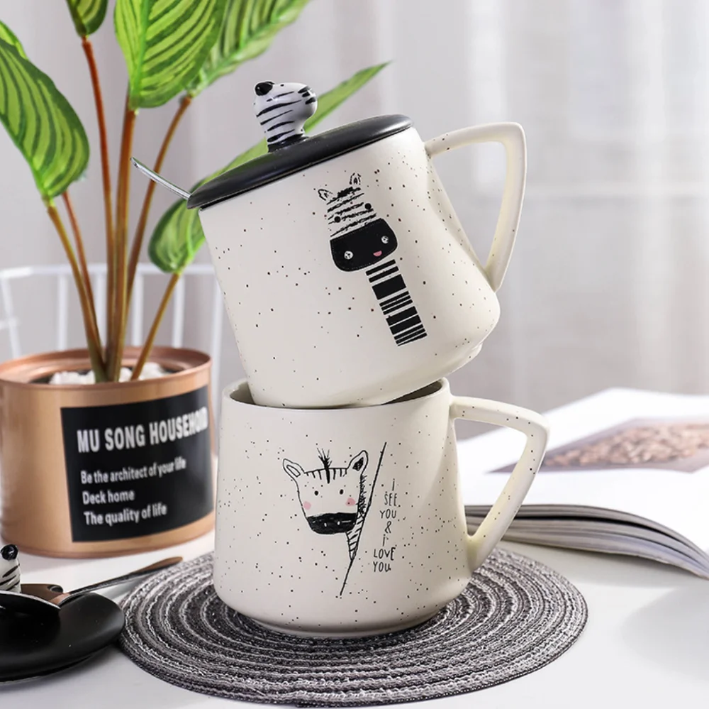 3D Ручная роспись Зебра керамическая чашка с крышкой и ложкой креативная кофейная