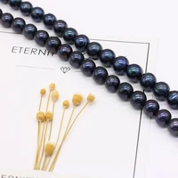 natural freshwater round pearl beads 36cm black loose beads for women necklace bracelet accessories jewelry making size 8 9mm