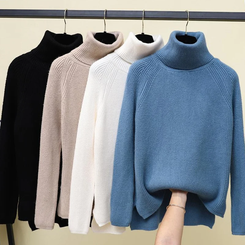 Women Sweaters Pullover Top 2019 New Fashion Autumn Winter Casual Warm Thick Loose Turtleneck Knitted Sweater Woman Jumper | Женская