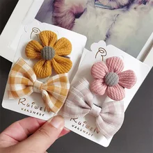Oaoleer 2Pcs/Set Plaid Bowknot Flower Hair Pins Cute Children Girls Hair Clip Kids Hair Clip Child Barrettes Bb Clip Hairgrip (4)