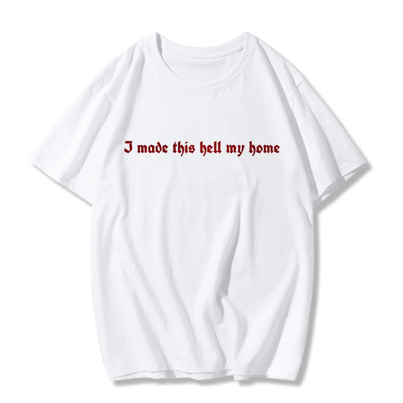 

Женская футболка в стиле Харадзюку, свободная Винтажная футболка в готическом стиле, с принтом надписи «мой дом»