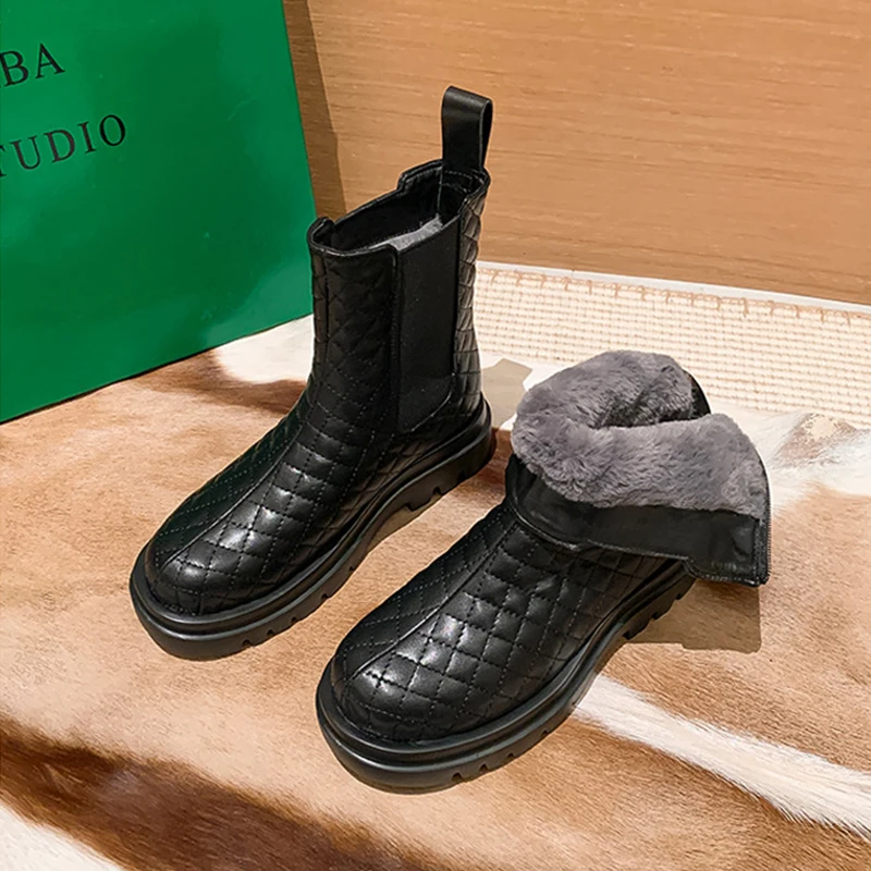 Waterproof Snow Boots for Women, Non-Slip Fur and Warmth, Women's Short Boots Plus Velvet and Thick Fur Cotton Shoes for Winter