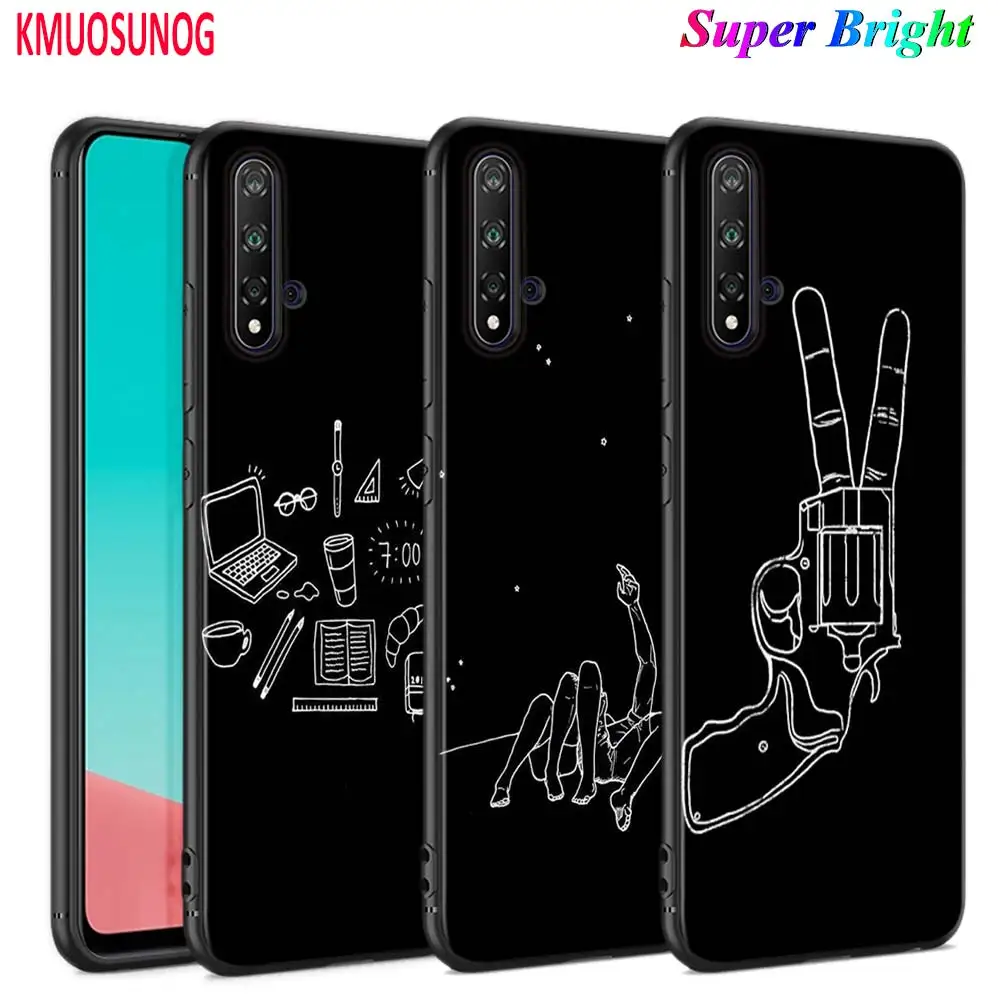 

Black Cover Simple line linear Fashion for Huawei Nova 5 3i P Smart Z Plus 2019 P30 P20 Pro P10 P9 P8 Lite Plus Phone Case