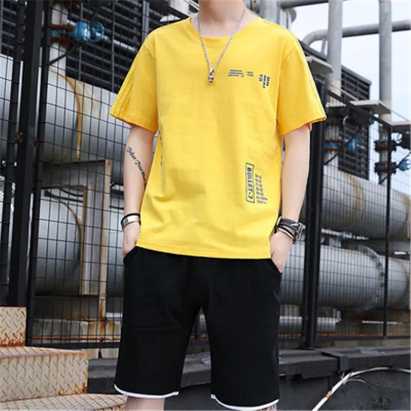 

2021 Brand Men's Sweatshirt pants summer men's cotton T-shirt + shorts casual suit sportswear men's clothing