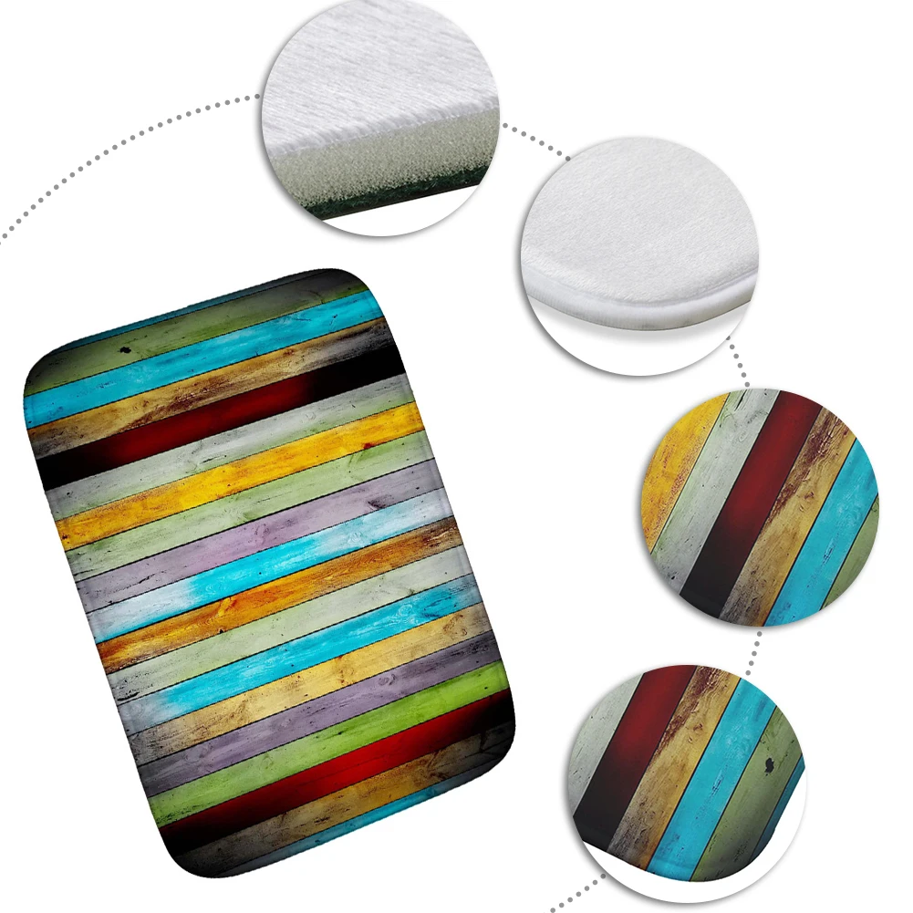 Коврик для ванной винтажный Противоскользящий Прямоугольный с деревянным