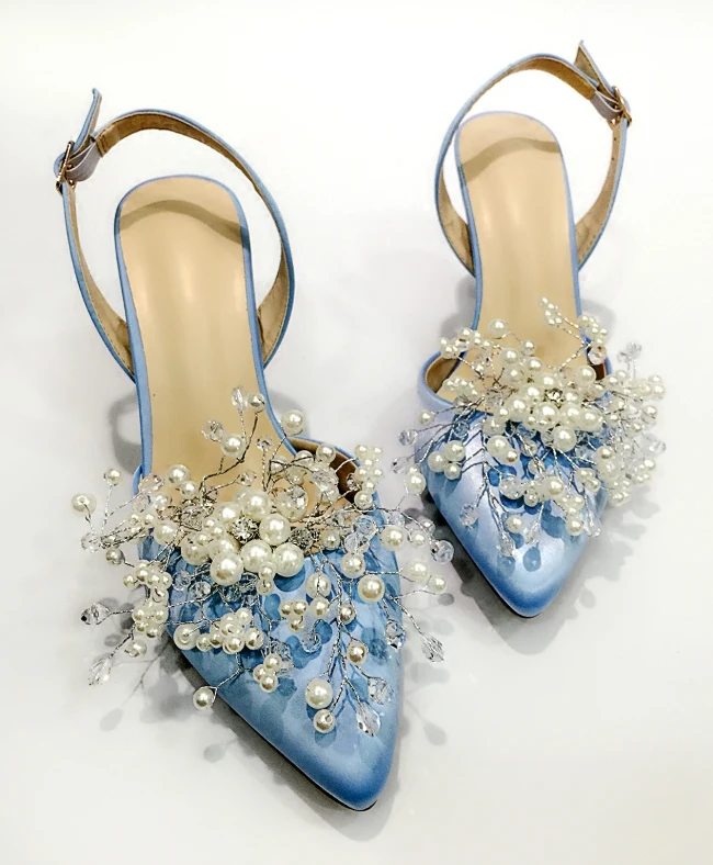

New 2019 women pearl sweet diomand pointed toe thin high heel pump lady party wedding shoes OL single shoes female sandals