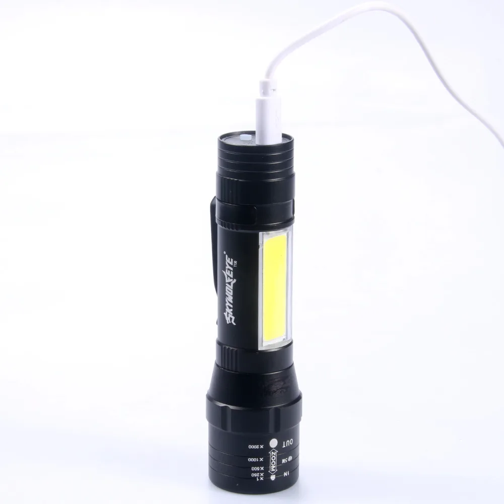Небо волк глаз T6 + COB 4 Режимы светодиодный фонарик 18650 Usb Перезаряжаемый яркий
