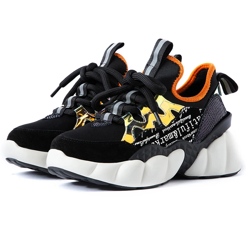 Кроссовки столбики с закругленным носком черные бежевые из натуральной кожи