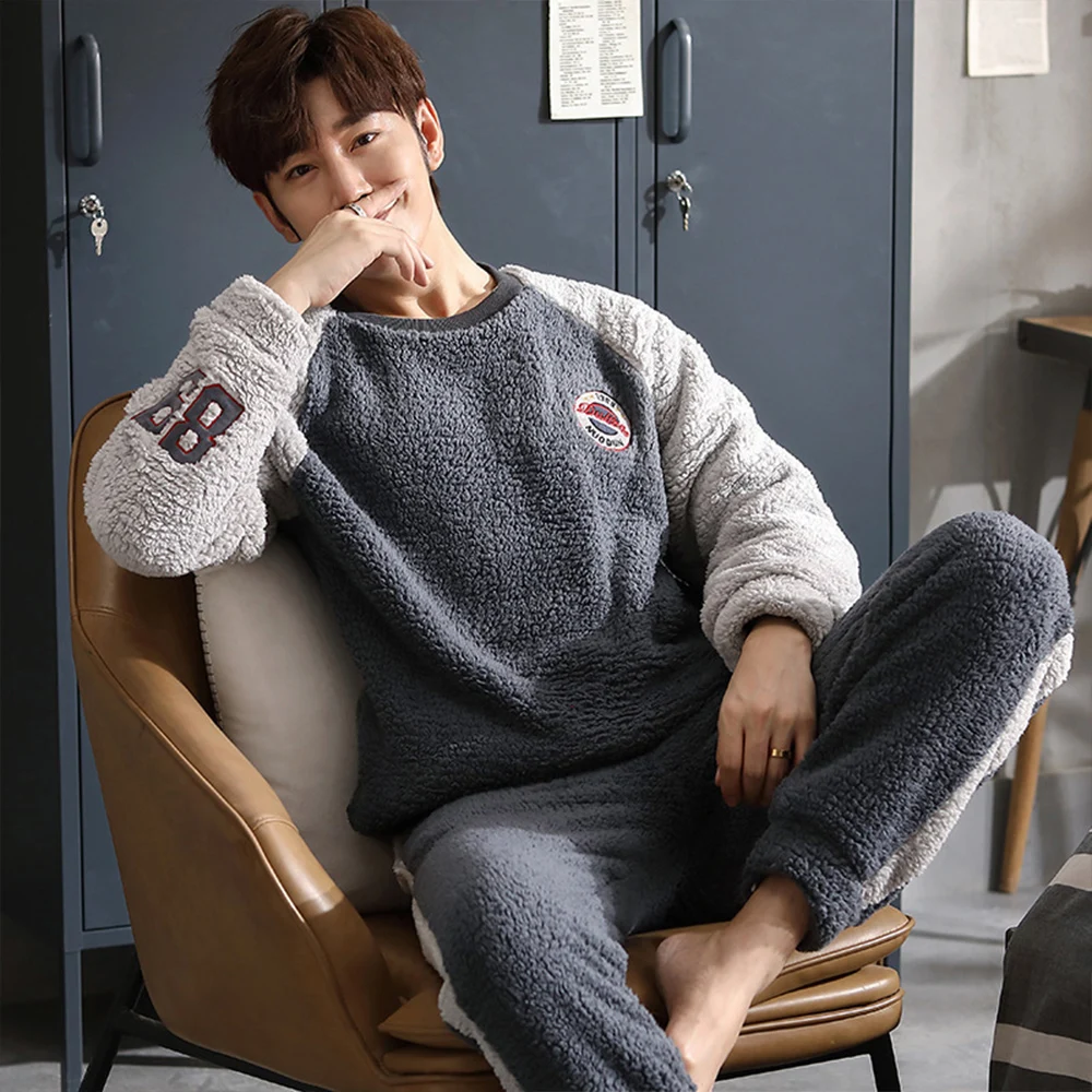 

Мужские Роскошные фланелевые пижамные комплекты, зимняя очень теплая Пижама, модная Пижама с надписью, костюм для сна, повседневная одежда ...