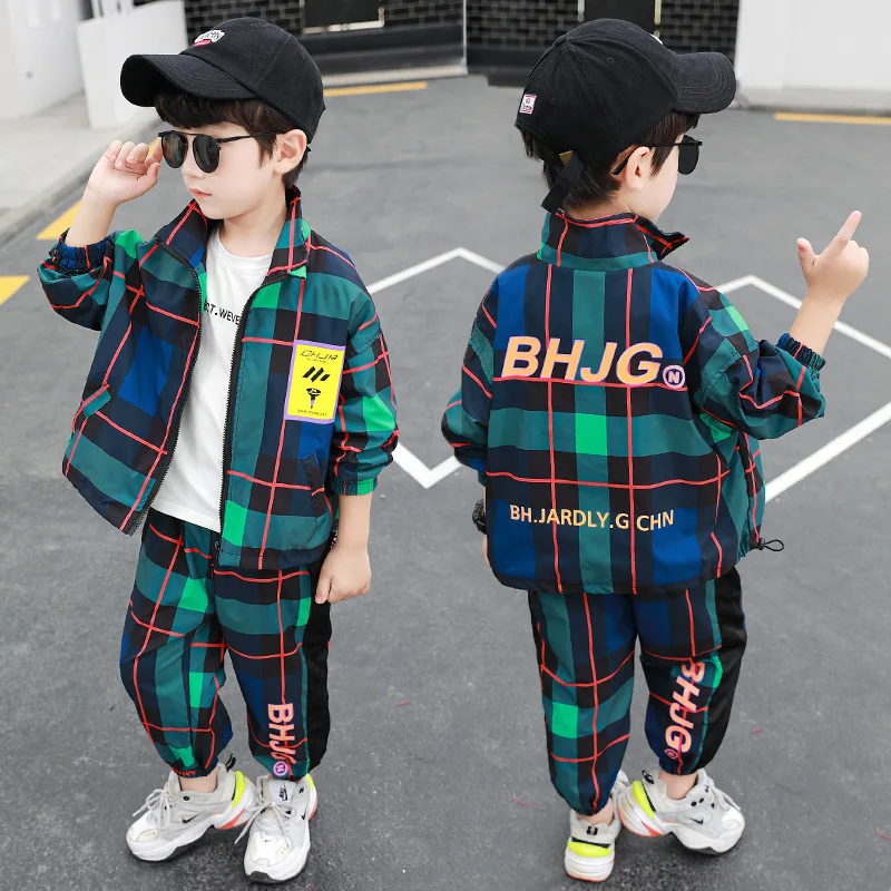 

2022 New Boy autumn boy suits, small and medium-sized children's plaid, try western style two-piece children's casual top + pant