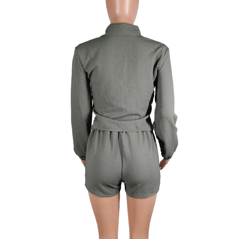 

Women Two Piece Chic Sets Button Down Shirt Tops and Skinny Shorts Elegant Office Ladies Work Suits