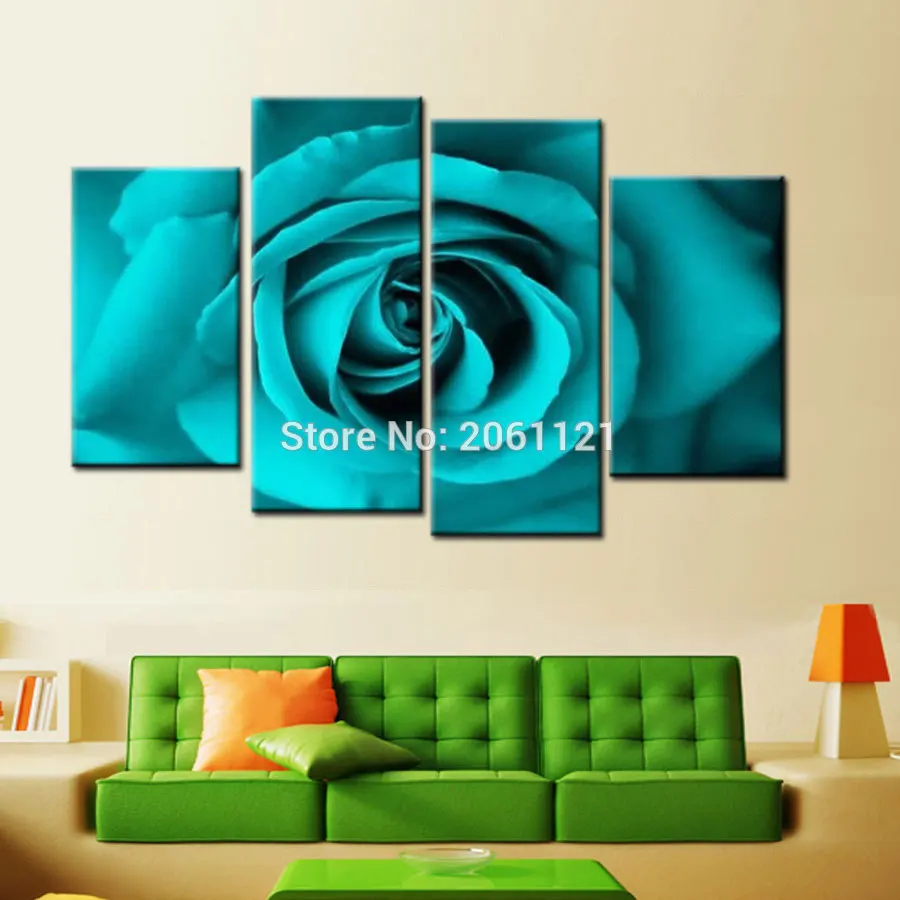 

handmade Abstract Oil Painting On Canvas blue green turquoise Flowers picture Modern rose painting Home Decorations sets