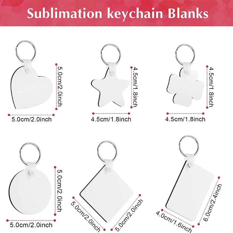 

30 Pcs Sublimation Blank Keychains + 30 Pcs Colorful Leather Tassel Set Double-Side Printed Thermal Transfer Key Chain