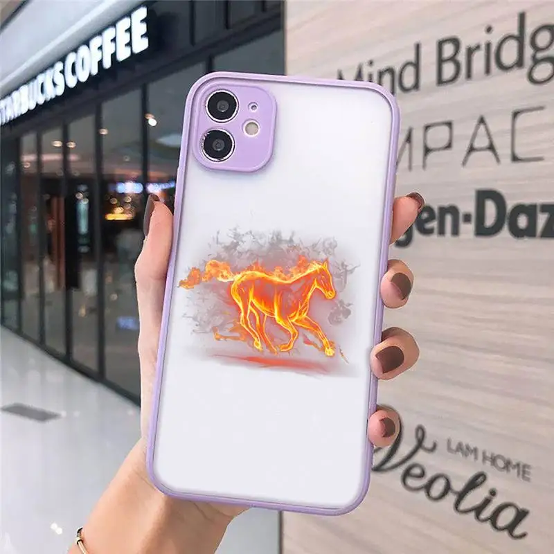 

Phone Case For iPhone 12 11 Mini Pro XR XS Max 7 8 Plus X horse Matte transparent Purple Cover